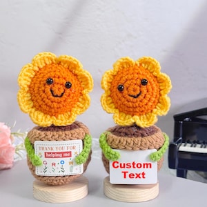 Custom Handmade Crochet Smiling Face Sunflower,Crochet Potted Plant,Crochet Flower Gift,Thank You Gift,Mother&#39;s Day Gift,Thanks Teacher Gift