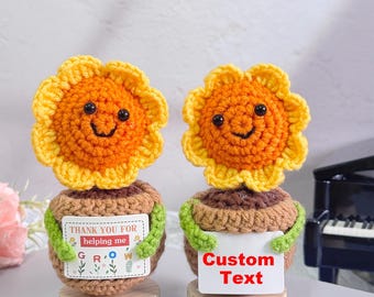 Custom Handmade Crochet Smiling Face Sunflower,Crochet Potted Plant,Crochet Flower Gift,Thank You Gift,Mother's Day Gift,Thanks Teacher Gift