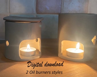 Oil Burner Template - Pottery Template for Slab Building with instructions - 2 designs 4 options
