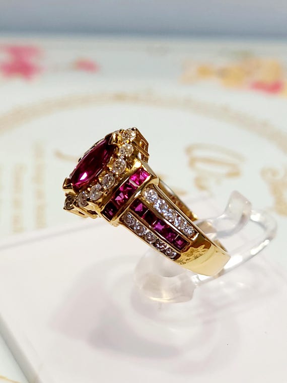 Vintage Ruby with Diamond Ring in Solid Gold 18K - image 4