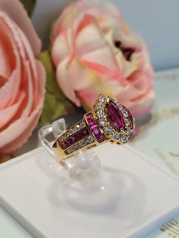 Vintage Ruby with Diamond Ring in Solid Gold 18K - image 7