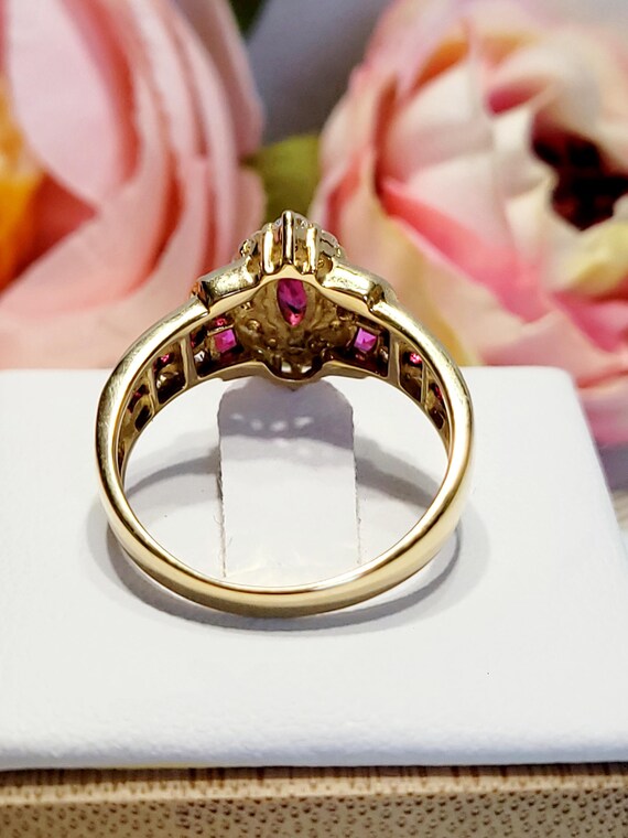 Vintage Ruby with Diamond Ring in Solid Gold 18K - image 6