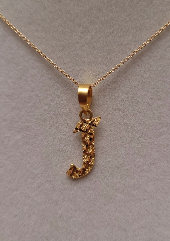 Initial "J" Letter Pendant in 22K Yellow Gold Soli