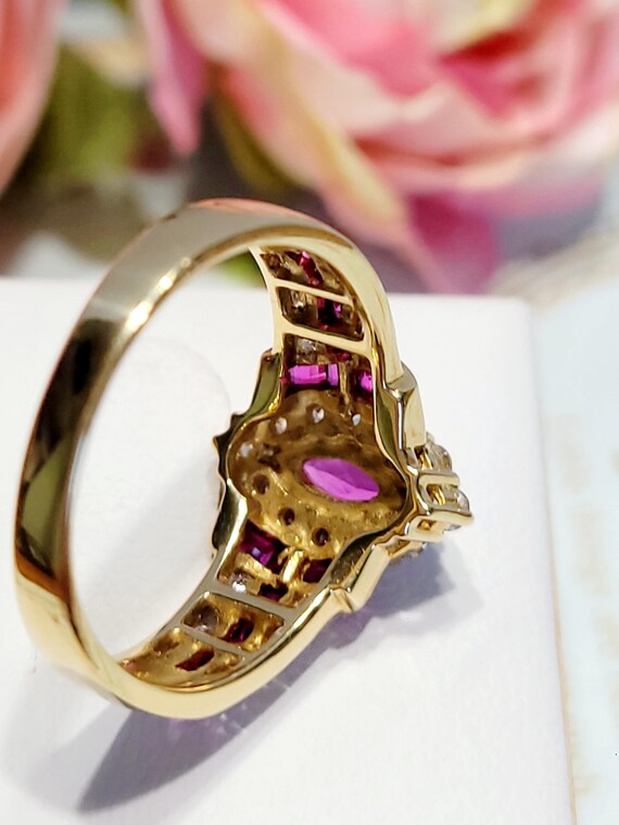 Vintage Ruby with Diamond Ring in Solid Gold 18K - image 5