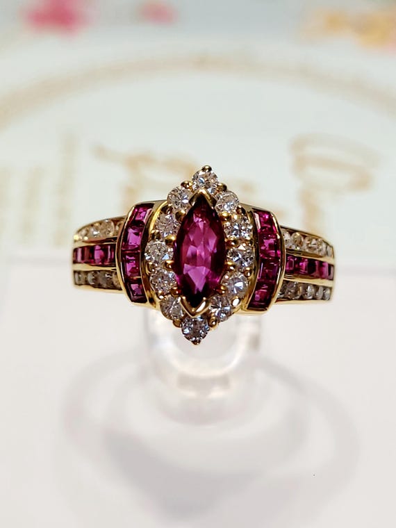 Vintage Ruby with Diamond Ring in Solid Gold 18K - image 1