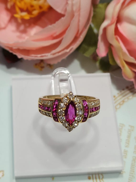 Vintage Ruby with Diamond Ring in Solid Gold 18K - image 8