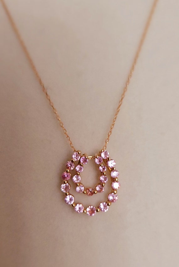Dainty Pink Sapphire Horseshoe Necklace Set in Sol
