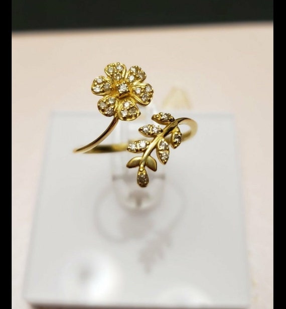 Leaf Flower Open Ring 18K Solid Gold