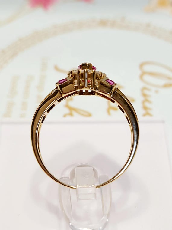 Vintage Ruby with Diamond Ring in Solid Gold 18K - image 3