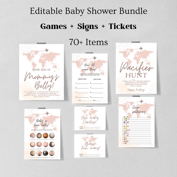 Travel Baby Shower Games Printable, Editable Baby Shower Games Bundle, Baby Shower Games, adventure awaits Gender Neutral baby shower 1236