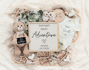 Neutral Pregnancy Announcement Digital | Boho Baby Announcement | Social Media Facebook Instagram | Editable Template | Our Next Adventure