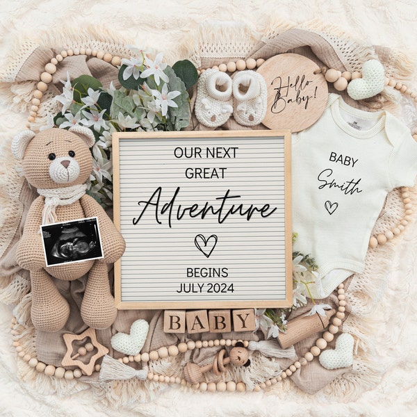 Neutral Pregnancy Announcement Digital | Boho Baby Announcement | Social Media Facebook Instagram | Editable Template | Our Next Adventure