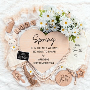 Spring is in The Air, Digital Pregnancy Announcement, Baby Announcement, Floral Gender Neutral Template, Social Media Reveal, April Reveal