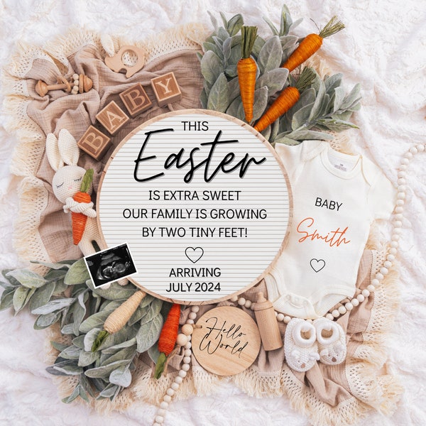 Easter Pregnancy Announcement Digital, Spring Baby Announcement, Gender Neutral Template, April Boho Reveal, Easter is Extra Sweet