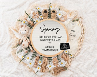 Spring is in The Air, Digital Pregnancy Announcement, Baby Announcement, Floral Gender Neutral Template, Social Media Reveal
