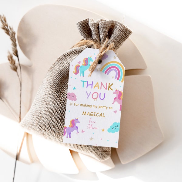 Editable Unicorn Birthday Thank you tags  Invitation Magical Party Invite Girl Pink Pastel First Digital Unicorn Party Favor Tags 094