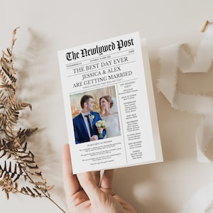 Editable Newspaper Wedding Program Template, Editable Wedding Infographic, Unique Wedding Program, Printable Wedding Timeline, Word Search zdjęcie 4