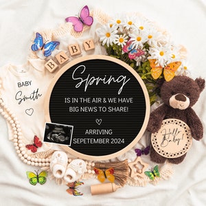 Spring is in The Air, Digital Pregnancy Announcement, Baby Announcement, Floral Gender Neutral Template, Social Media Reveal, April Reveal image 1