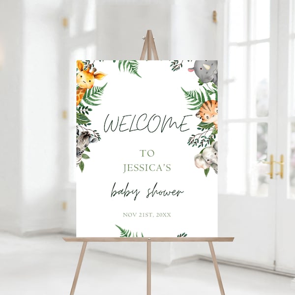 Editable Safari Baby Shower Welcome Sign, Jungle Baby Shower Welcome Sign, Printable Baby Shower Sign 1210