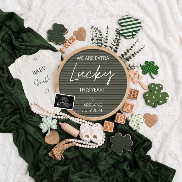 St. Patrick's day Digital Pregnancy Announcement\ Baby Announcement \ Editable Template\ Social Media \ Extra Lucky \ Pregnancy announcement