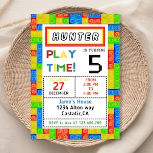 Building Blocks Birthday Party Invite for boys Building Bricks Kids Birthday Invite Building Blocks Theme Birthday Invite 1146