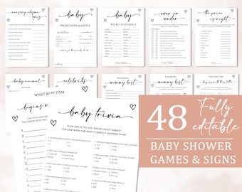 Lot de jeux de baby shower minimalistes, jeux de baby shower minimalistes, pack de jeux de baby shower modernes, anecdotes sur la baby shower, téléchargement entièrement modifiable