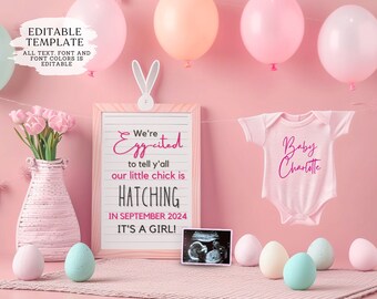 Girl Easter Pregnancy Announcement Digital, Spring Baby Announcement, Gender Neutral Template, April Boho Reveal, Easter is Extra Sweet