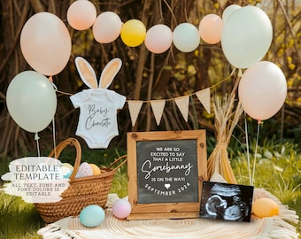 Easter Pregnancy Announcement Digital, Spring Baby Announcement, Gender Neutral Template, April Boho Reveal, Easter is Extra Sweet
