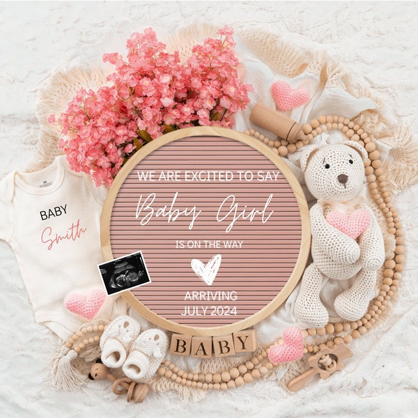 Girl Digital Pregnancy Announcement / Pregnancy Reveal / Social Media / Gender Girl / Facebook / Instagram / Pink / Personalized/ Baby girl