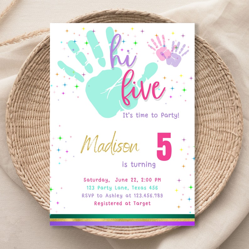 Editable High Five Birthday Invitation, High Five Invitation, High Five Template Download, Digital File Template Printable 1195 zdjęcie 1