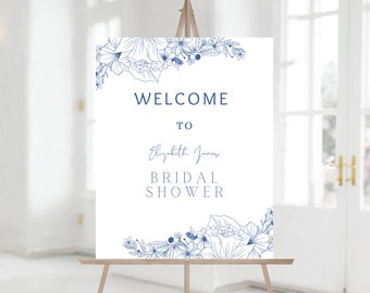 Vintage Floral Bridal Shower Welcome sign Template, Dusty Blue Bridal Shower Download, Bridal Brunch, welcome sign Template 1147