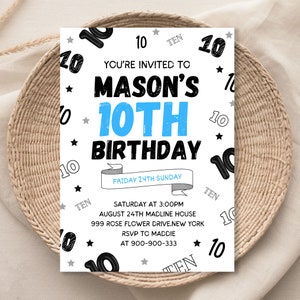 Boy 10th Birthday Invitation, Boy Birthday Invites, 10th Birthday, Instant Download Boy Number Invitations 1167