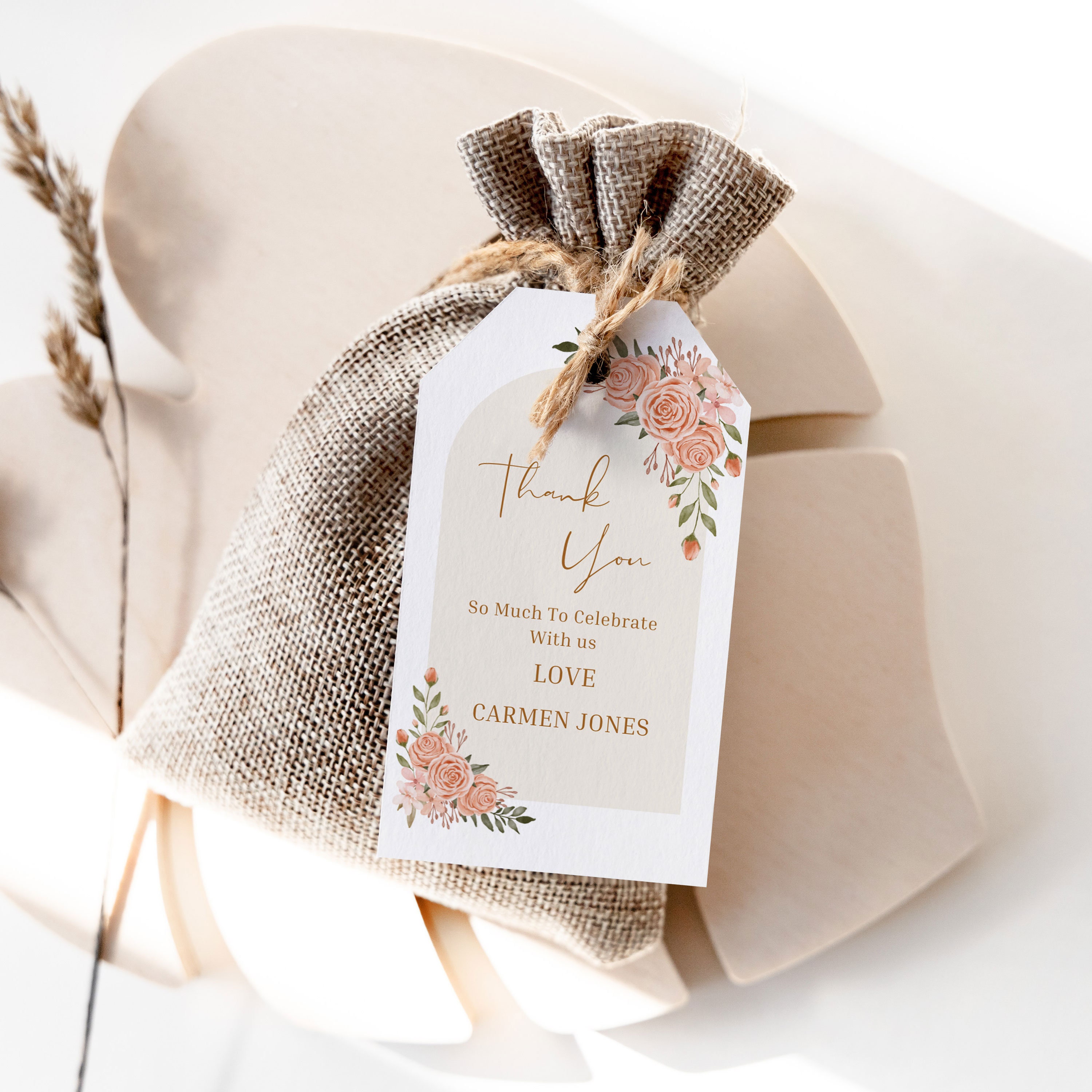 Pampas Grass Bridal Shower Thank You Tags, Boho Bridal Shower Favor ...