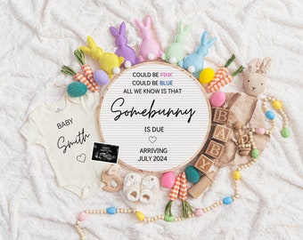 Easter Pregnancy Announcement Digital, Spring Baby Announcement, Boho Editable Template, Gender Neutral, Could be PInk or Blue