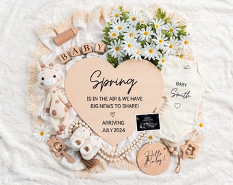 Spring is in The Air, Digital Pregnancy Announcement, Baby Announcement, Floral Gender Neutral Template, Social Media Reveal, April Reveal