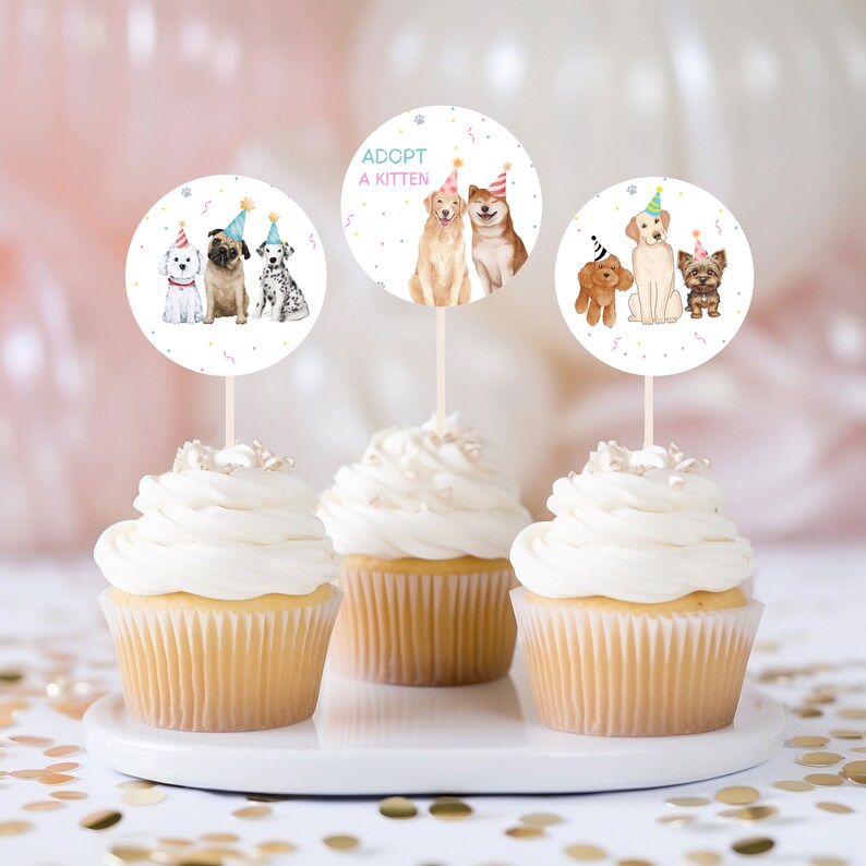 Editable Dog Birthday Party Cake Topper Puppy Birthday Invite Pink Girl