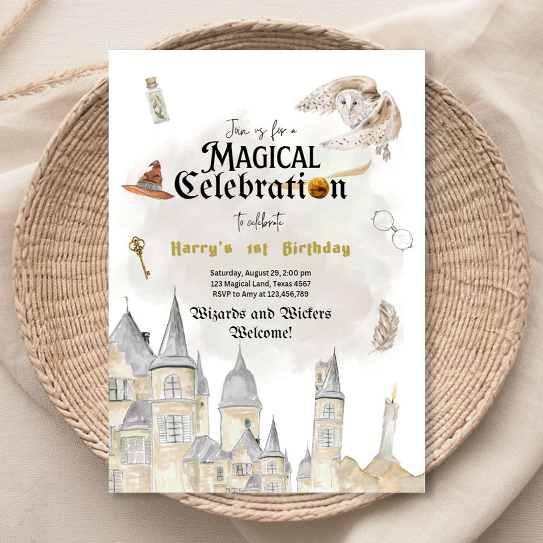Editable Wizard Birthday Invitation Magical Wizardry School Birthday ...