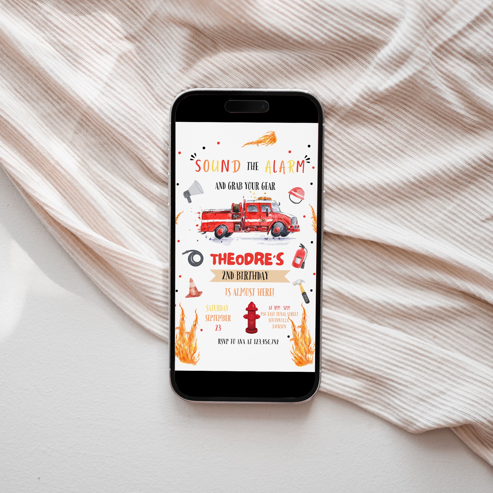 Editable Firetruck Mobile Invitation Fire truck Birthday Mobile Invitation Firetruck Invitation Fire truck invitation