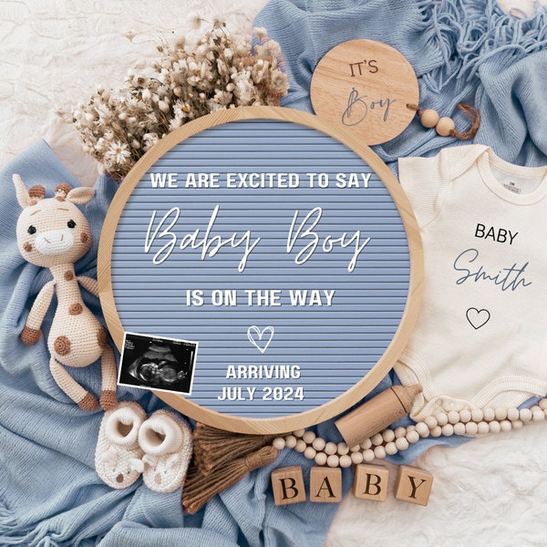 Boy Pregnancy Announcement Digital Baby Announcement Boy Gender Reveal Social Media Reveal Editable Template Its a Boy Little Brother