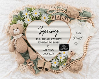 Spring is in The Air, Digital Pregnancy Announcement, Baby Announcement, Floral Gender Neutral Template, Social Media Reveal, Boy Girl