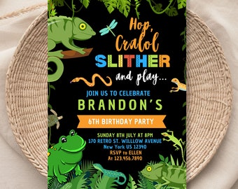 Reptile Birthday Party Invitation, Printable Reptile Invite, Reptile Birthday, Canva 5x7 1191