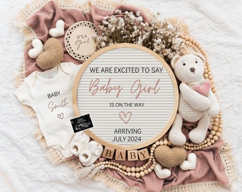 Girl Pregnancy Announcement Digital Baby Announcement Girl Gender Reveal Social Media Reveal Editable Template Its a Girl Little Sister