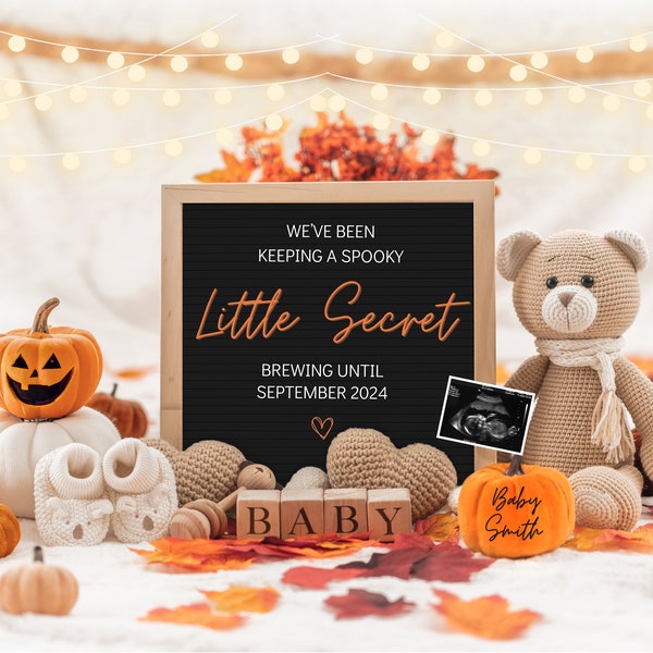 Halloween Digital Pregnancy Announcement, New Little Boo, Halloween Social Media, Instant Editable Template, October Baby Announcement