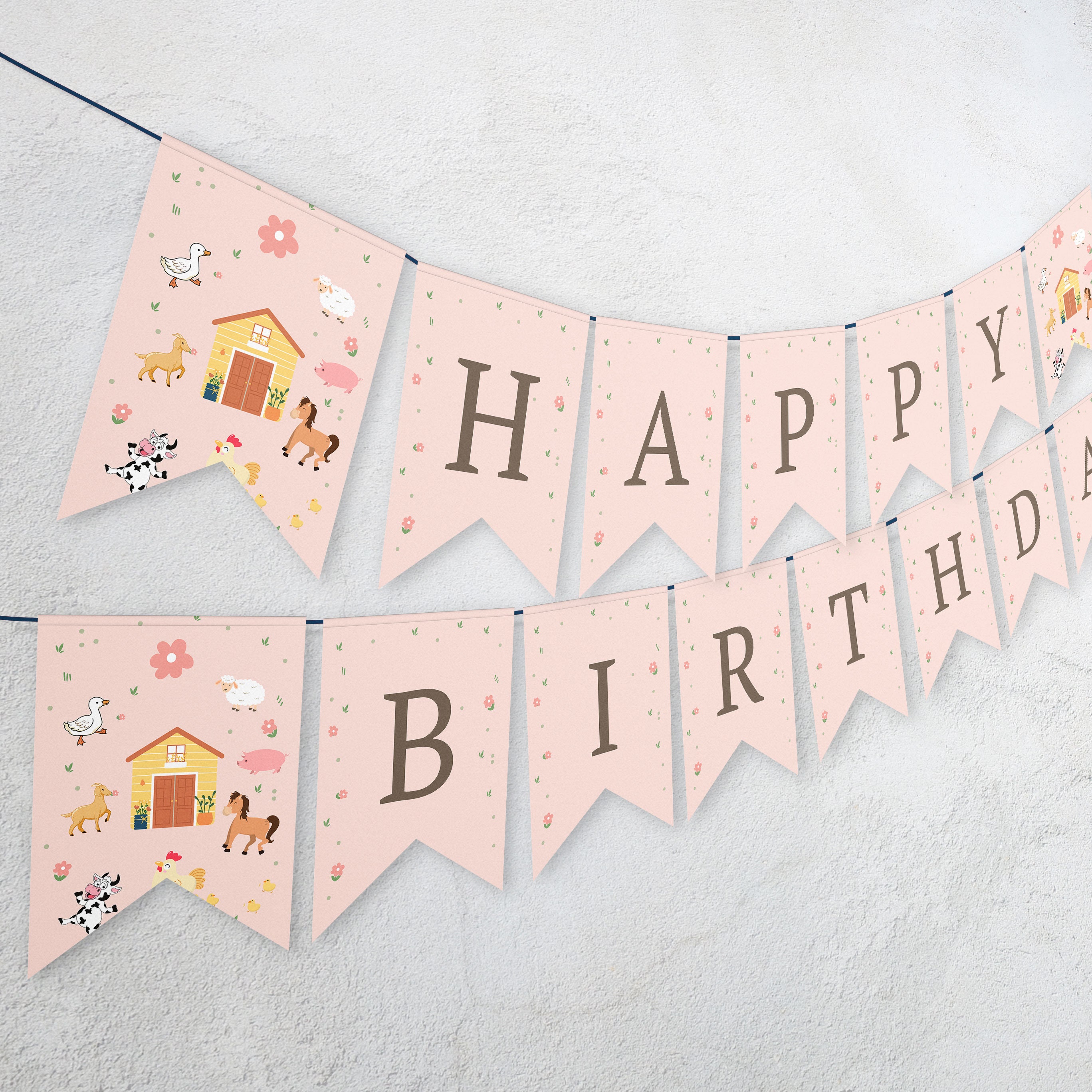 Happy Birthday Banner Pink Farm Birthday Banner Farm Animals Girl ...