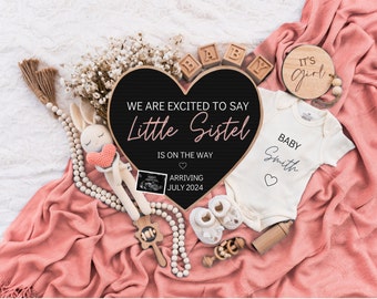 Girl Pregnancy Announcement Digital Baby Announcement Girl Gender Reveal Social Media Reveal Editable Template Its a Girl Little Sister