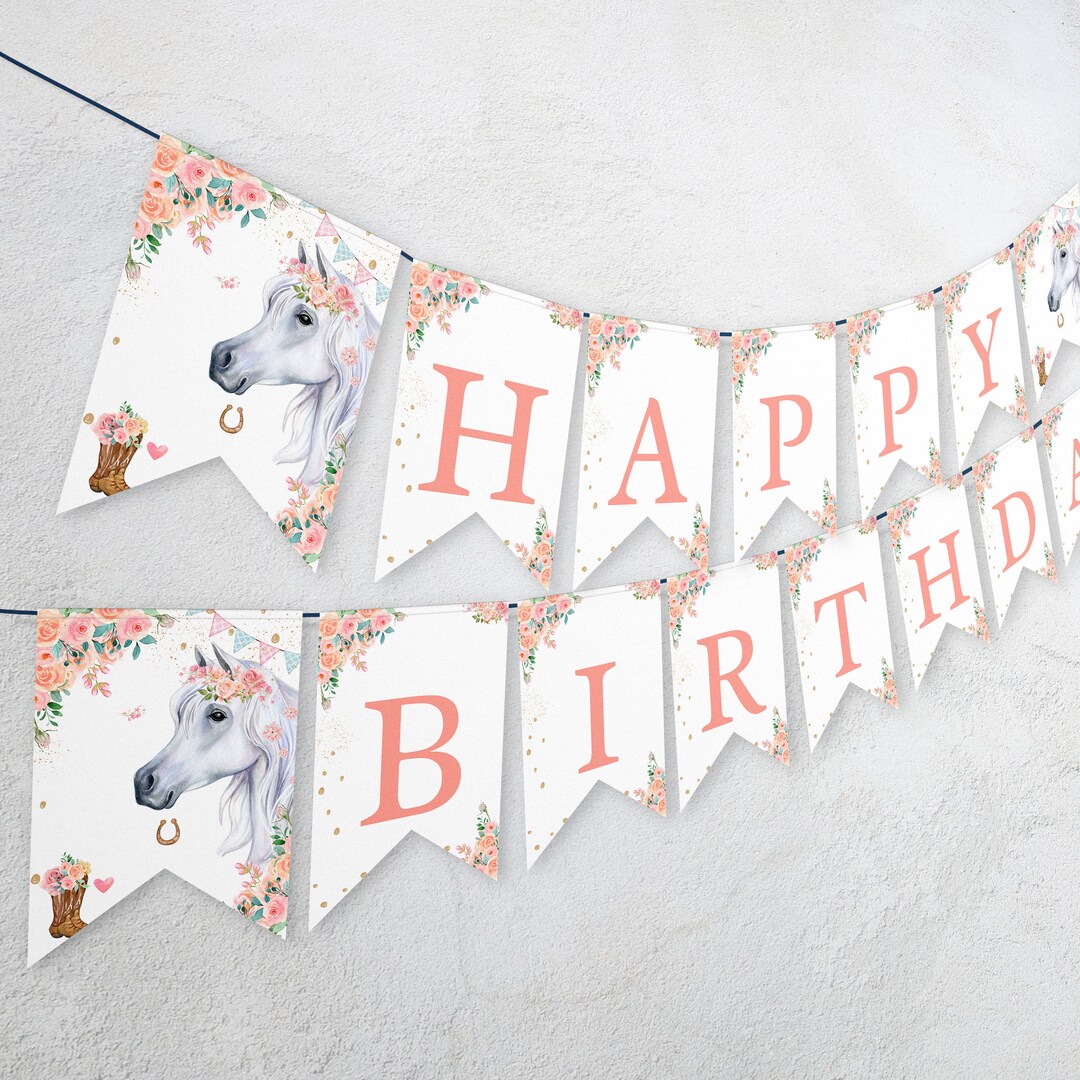 Happy Birthday Banner Horse Birthday Banner Saddle up Watercolor