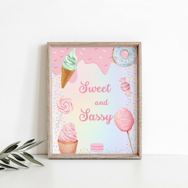 Editable cotton candy sweets donut ice cream cupcake Birthday Party Simple Table sign, Sweet and Treats sign, cotton candy  Party sign 1143