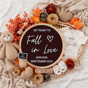 Fall Pregnancy Announcement Digital, Autumn Baby Announce, Neutral, Instant Editable Template, Social Media, Gender Neutral, Fall in Love