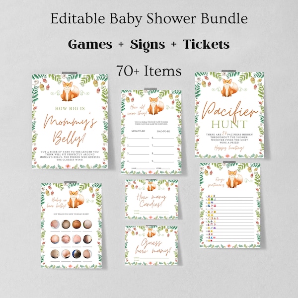 Baby Shower Game Bundle, Woodland Baby Shower Games, Printable Baby Shower Games Included, Greenery Woodland Theme, Woodland baby 1231