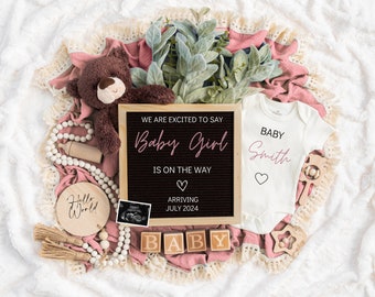 Baby Girl Digital Pregnancy Announcement, It's a Girl Gender Reveal Baby Announcement, Editable Template Gender Reveal for Social Media